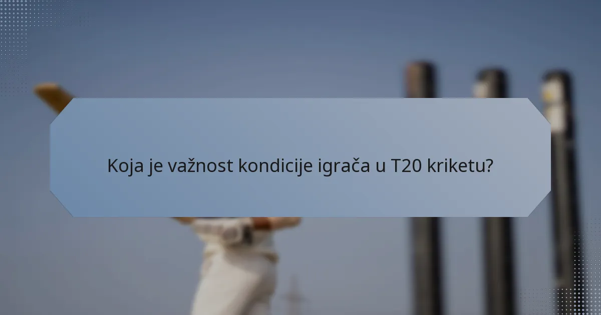 Koja je važnost kondicije igrača u T20 kriketu?