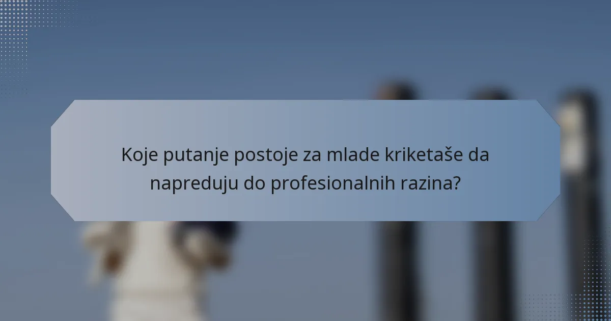Koje putanje postoje za mlade kriketaše da napreduju do profesionalnih razina?