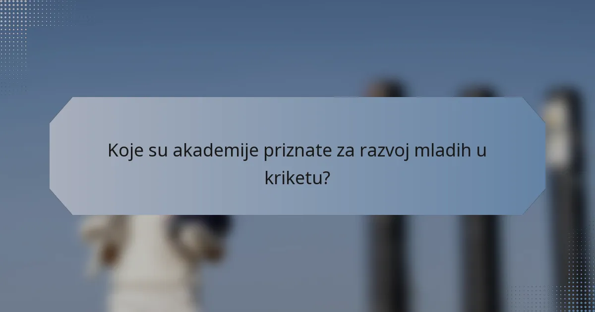 Koje su akademije priznate za razvoj mladih u kriketu?