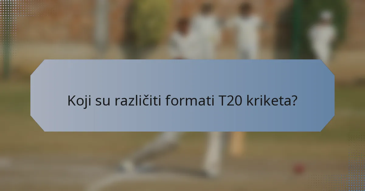Koji su različiti formati T20 kriketa?